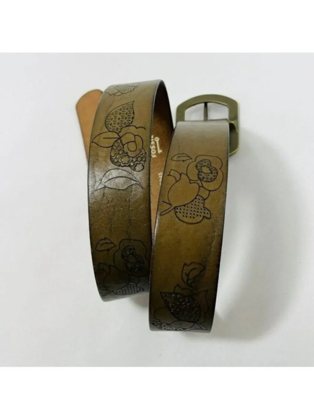 Fossil Genuine Leather Belt Size M Retro Flower Western Cowboy Cowgirl Brown Hip